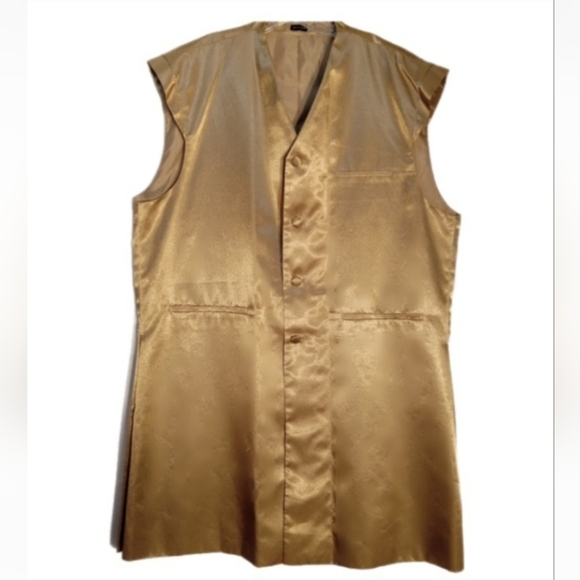 Gianni Vironi Unisex 48R/42W Longline Gold Satin Vest Formal Sleeveless Button - Picture 1 of 9